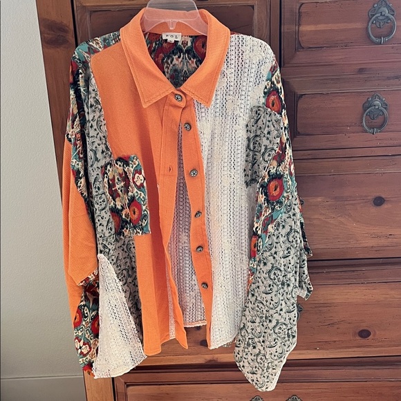 POL Tops - POL Vibrant Orange and Multicolor Floral Top NWOT Size Large